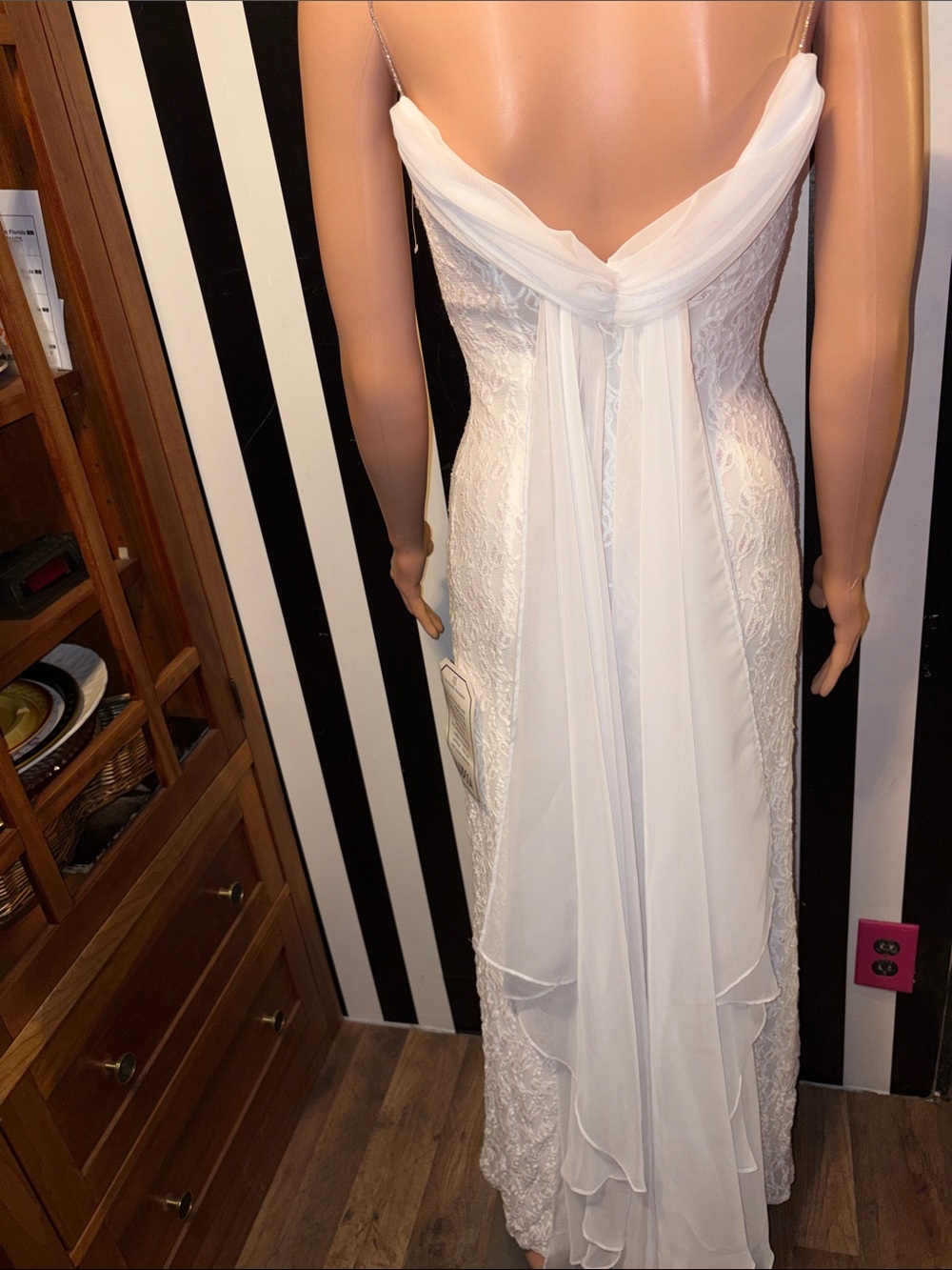 Y2K Wedding Dress Lace Column Long Gown Sheer Cowl Neck Size 0/2 XS Beaded Strap - Picture 12 of 17